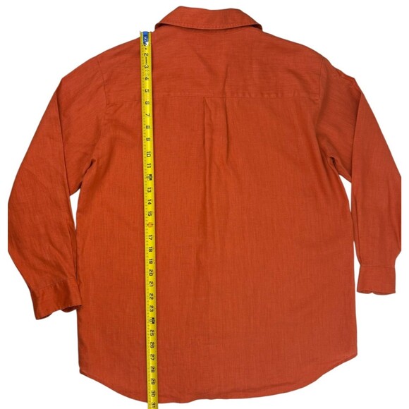 Westbound Orange Linen Button-Up LS Blouse Minimalist Beach Natural Large - Picture 12 of 14